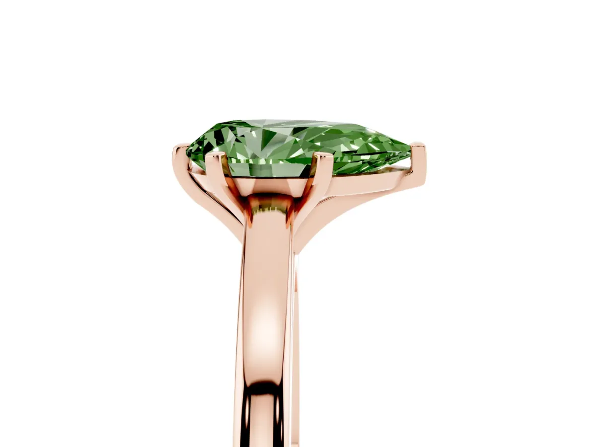 Fancy Green Pear Cut Solitaire Diamond Engagement Ring with Four-Prong Setting on a Classic Band Rose gold