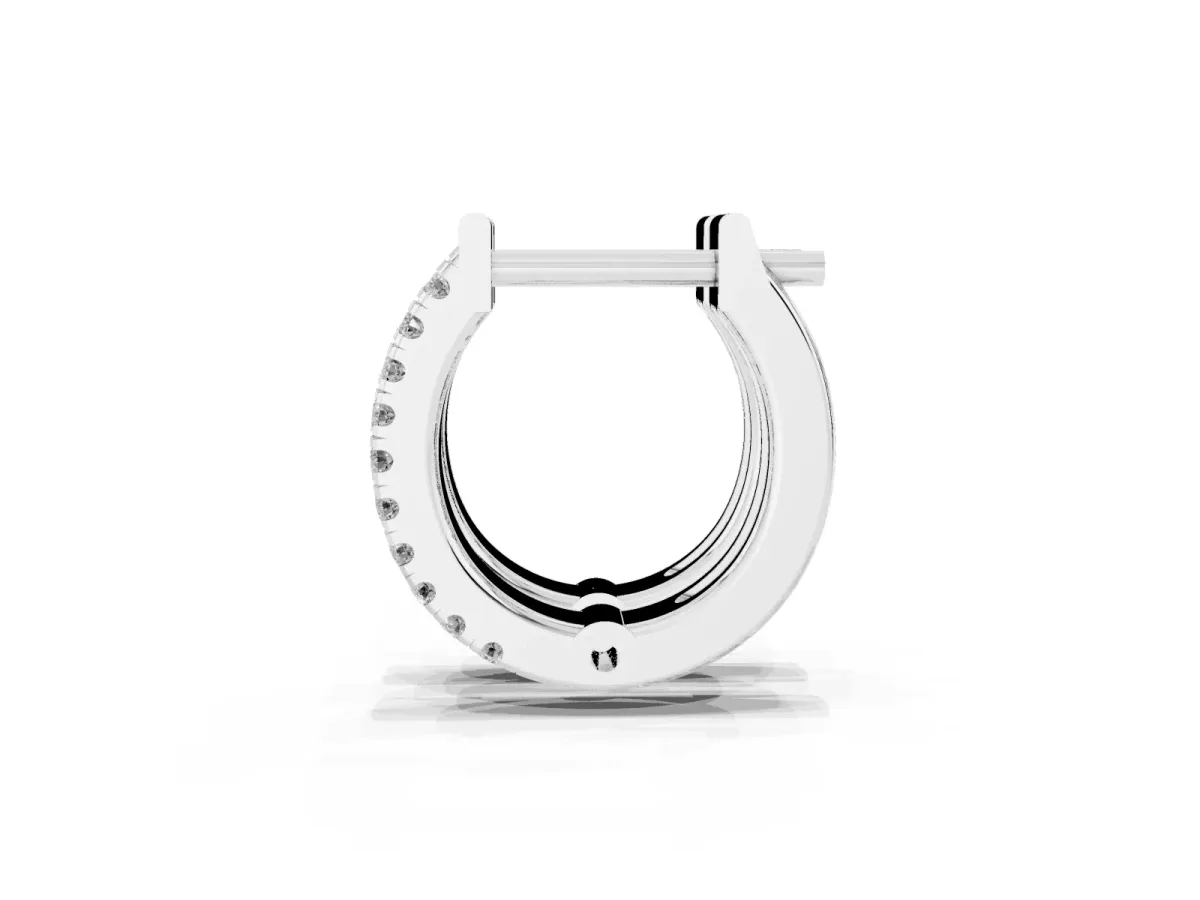 Round Diamond Petite Double Row Huggie Hoop Earrings Platinum