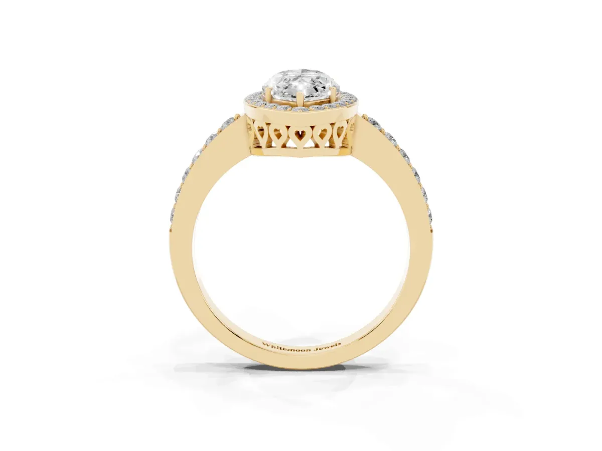 Marquise Cut Halo Diamond Pavé Band Ring with Prong Setting Yellow gold
