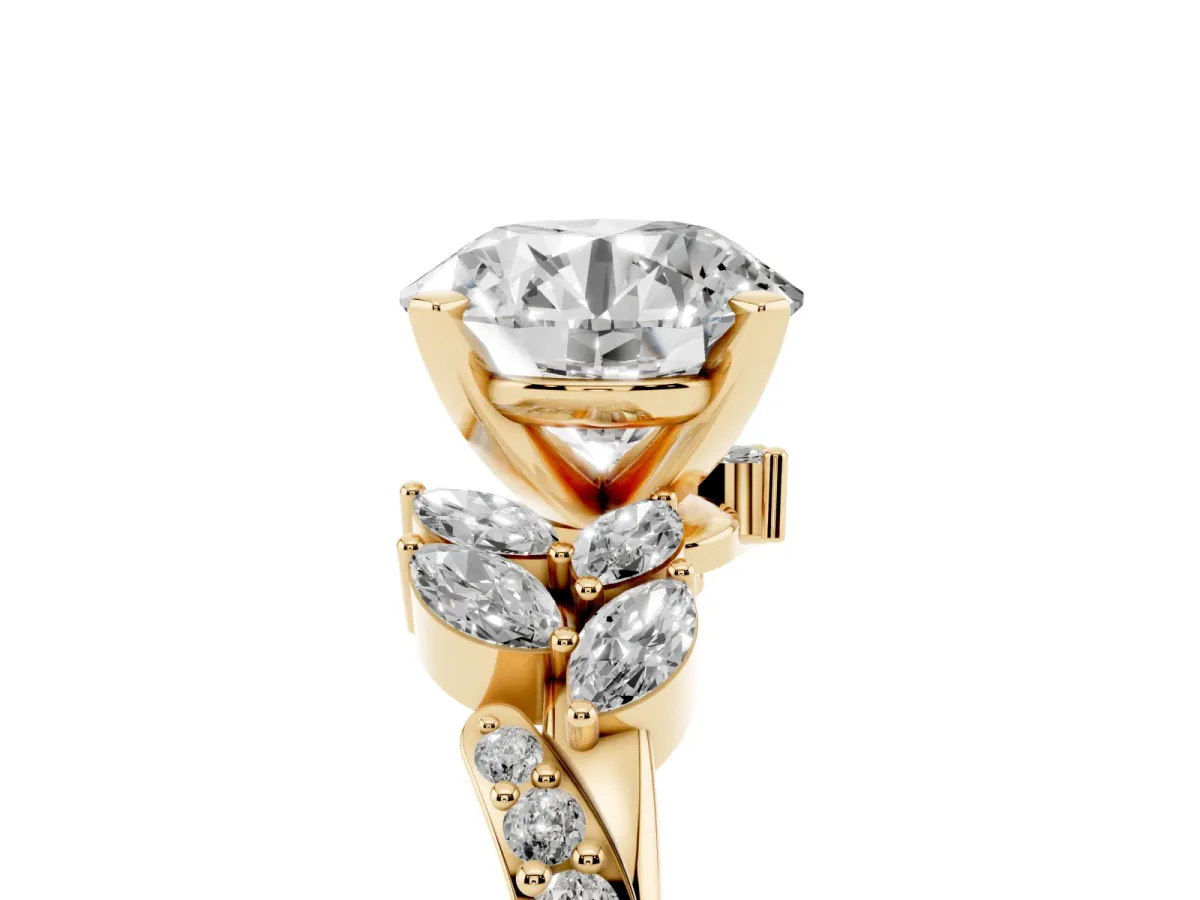 Round Cut Solitaire Marquise Twist Band with Six-Prong Setting Yellow gold