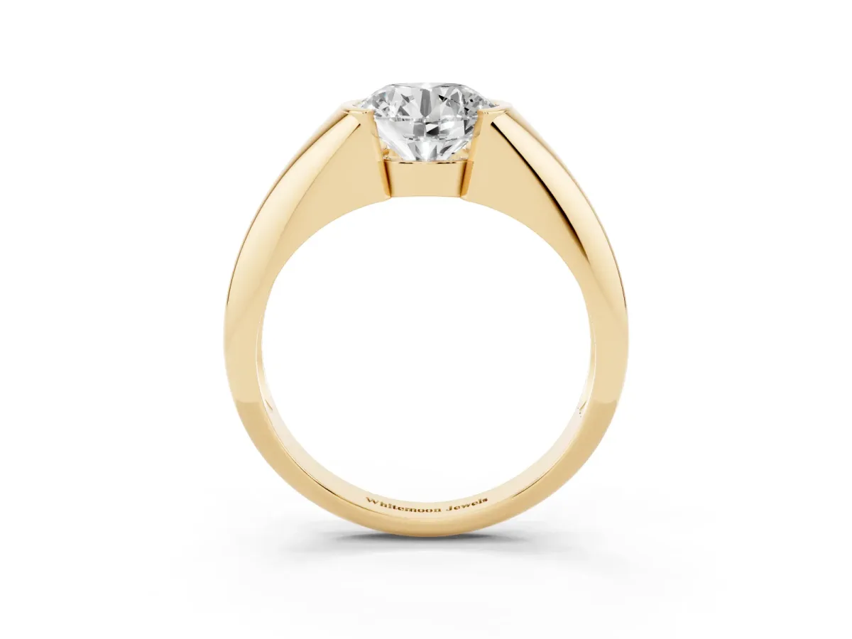 Round Cut Solitaire Tension Set Diamond Ring Yellow gold