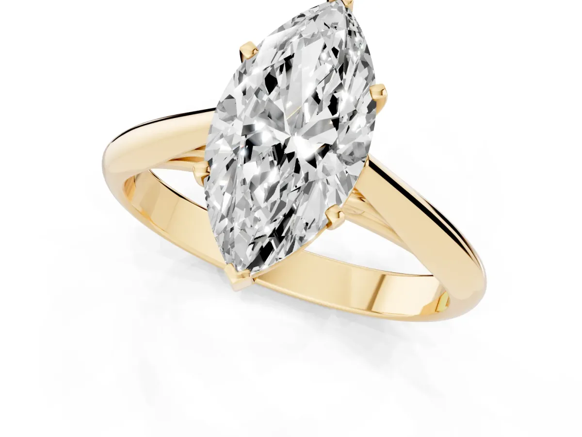 Marquise Cut Diamond Solitaire Engagement Ring with Cathedral Setting and Four-Prong Mount Yellow gold