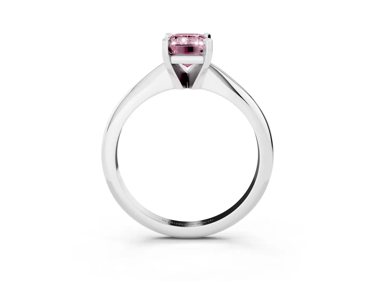 Fancy Pink Emerald Cut Cut Solitaire Ring with Four-Prong Setting on a Classic Band White gold