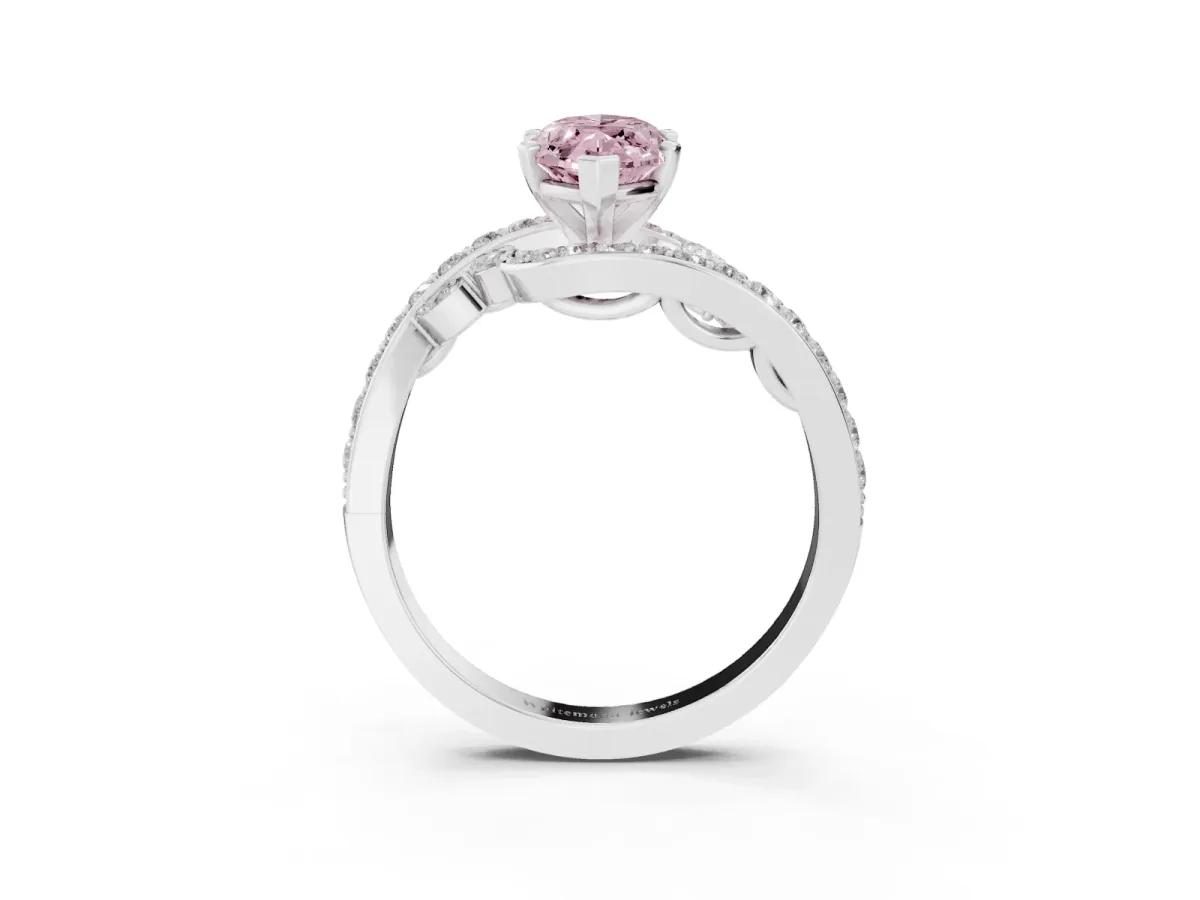Fancy Pink Marquise Cut Solitaire with Pavé Twist Band and Four-Prong Setting Silver