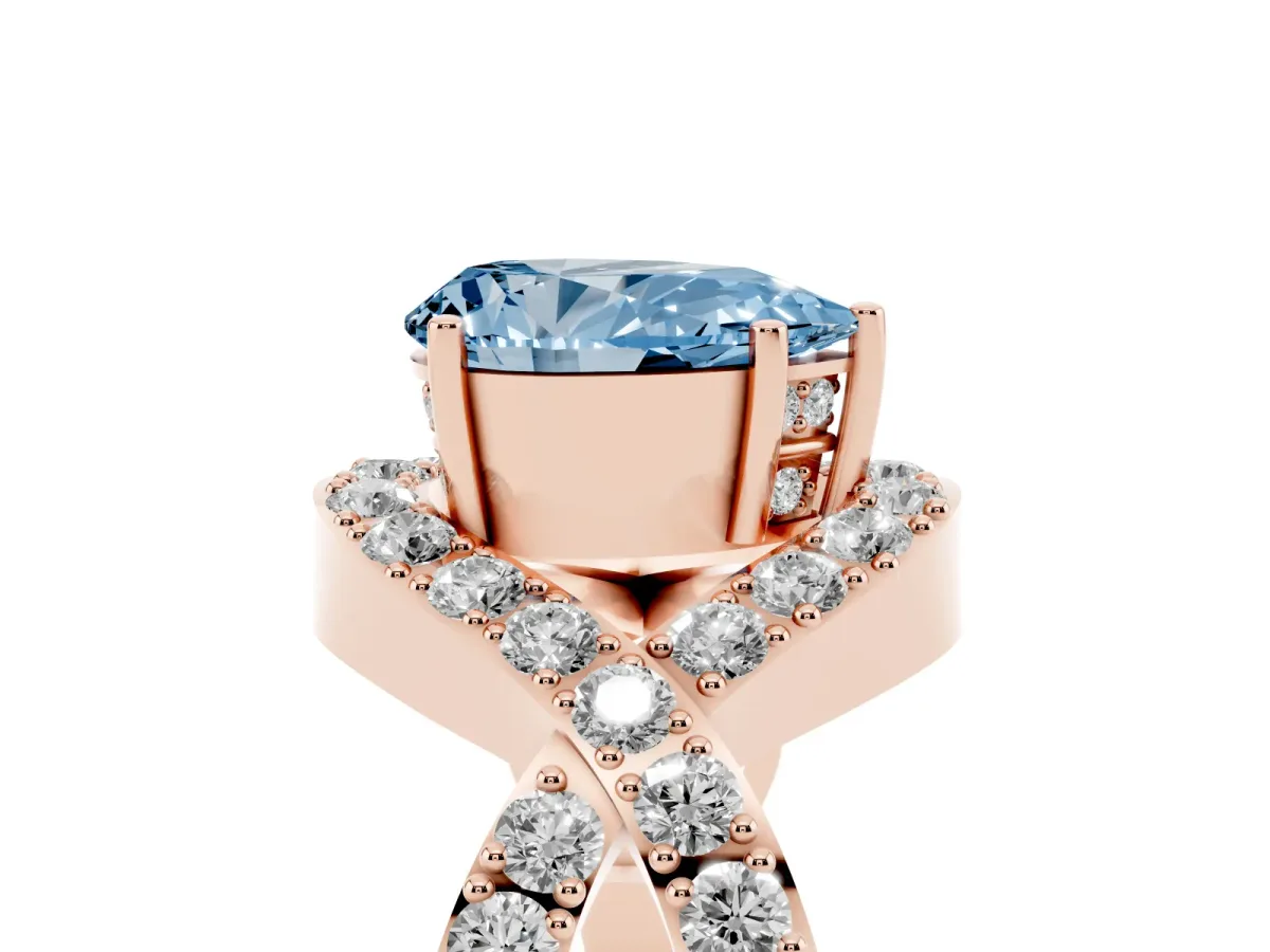 Fancy Blue Pear Cut Solitaire Twist Band Pavé Diamond Engagement Ring Rose gold