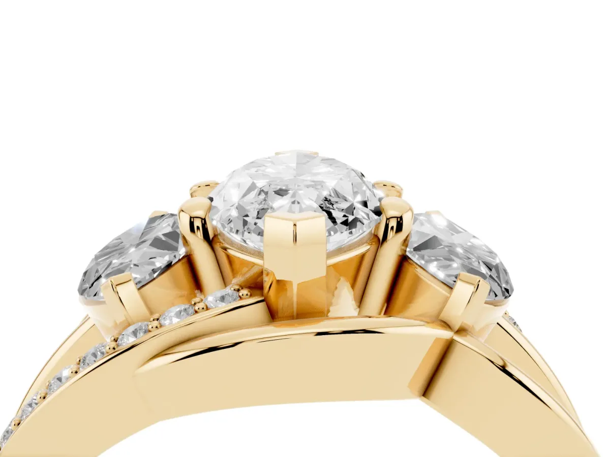 Three-Stone Marquise Cut Cut Diamond Split Shank Prong Set Ring Yellow gold