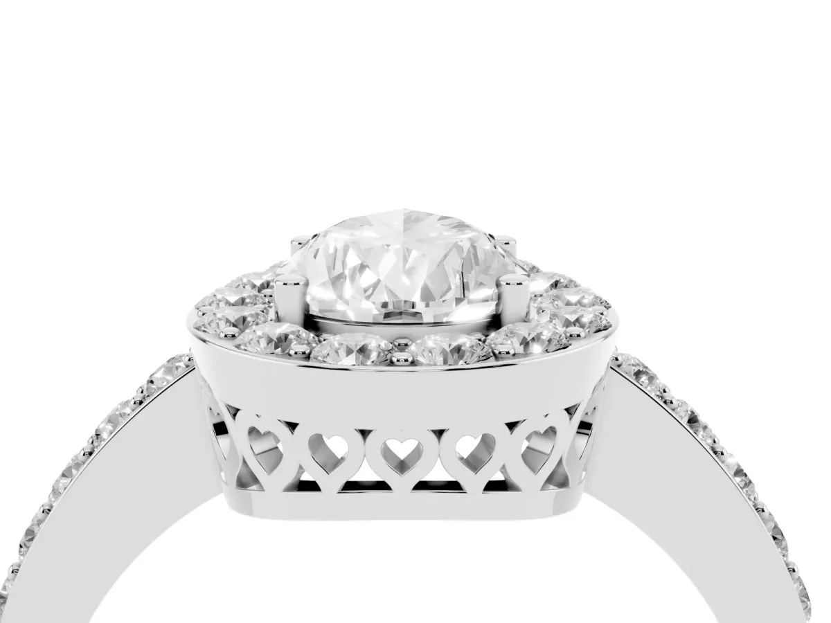 Pear Cut Halo Diamond Pavé Band Ring with Prong Setting Silver