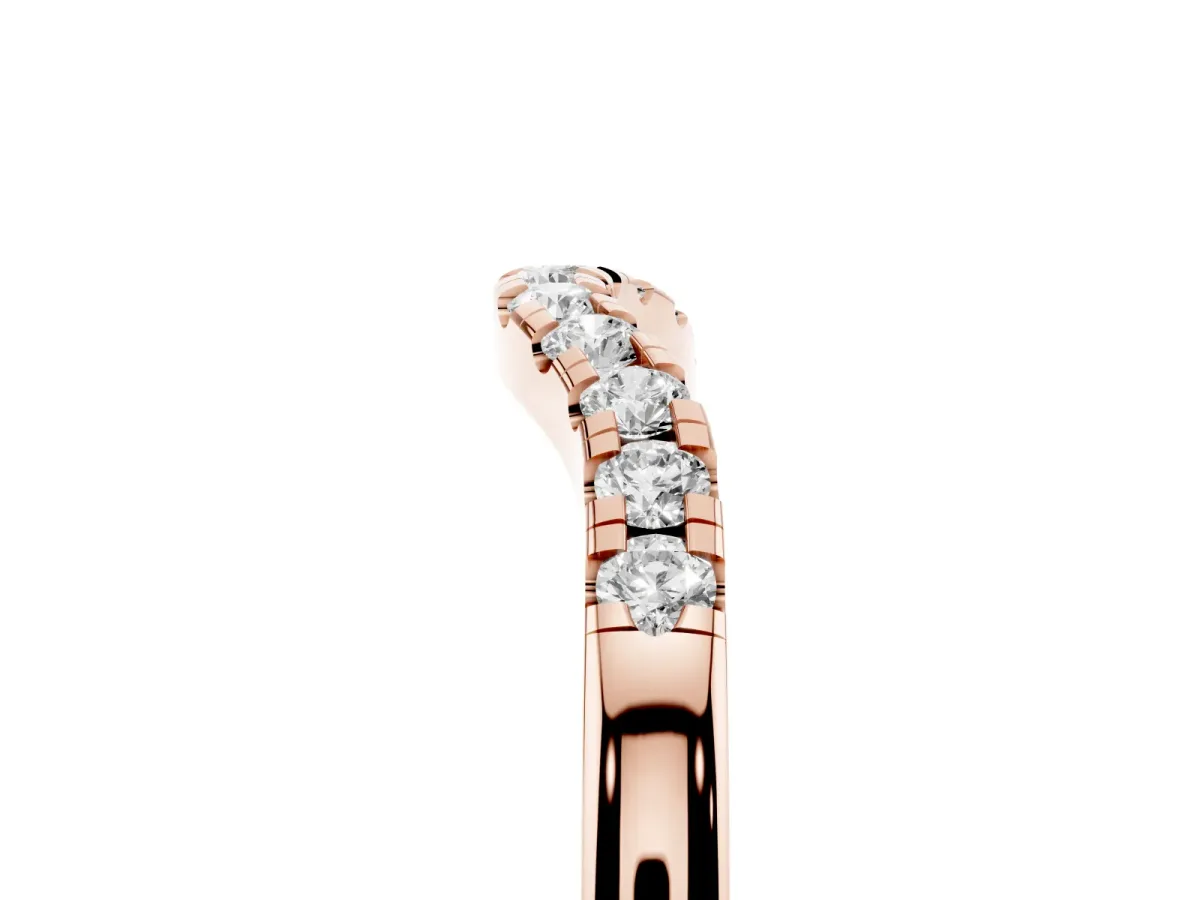 Round Diamond Curved Pavé Wedding Band Rose gold
