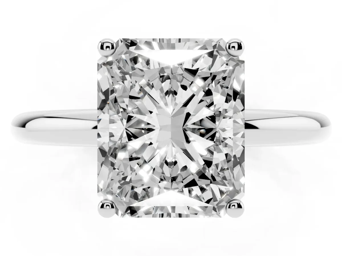 Radiant Cut Cut Solitaire Engagement Ring with Four-Prong Setting and Classic Band Platinum