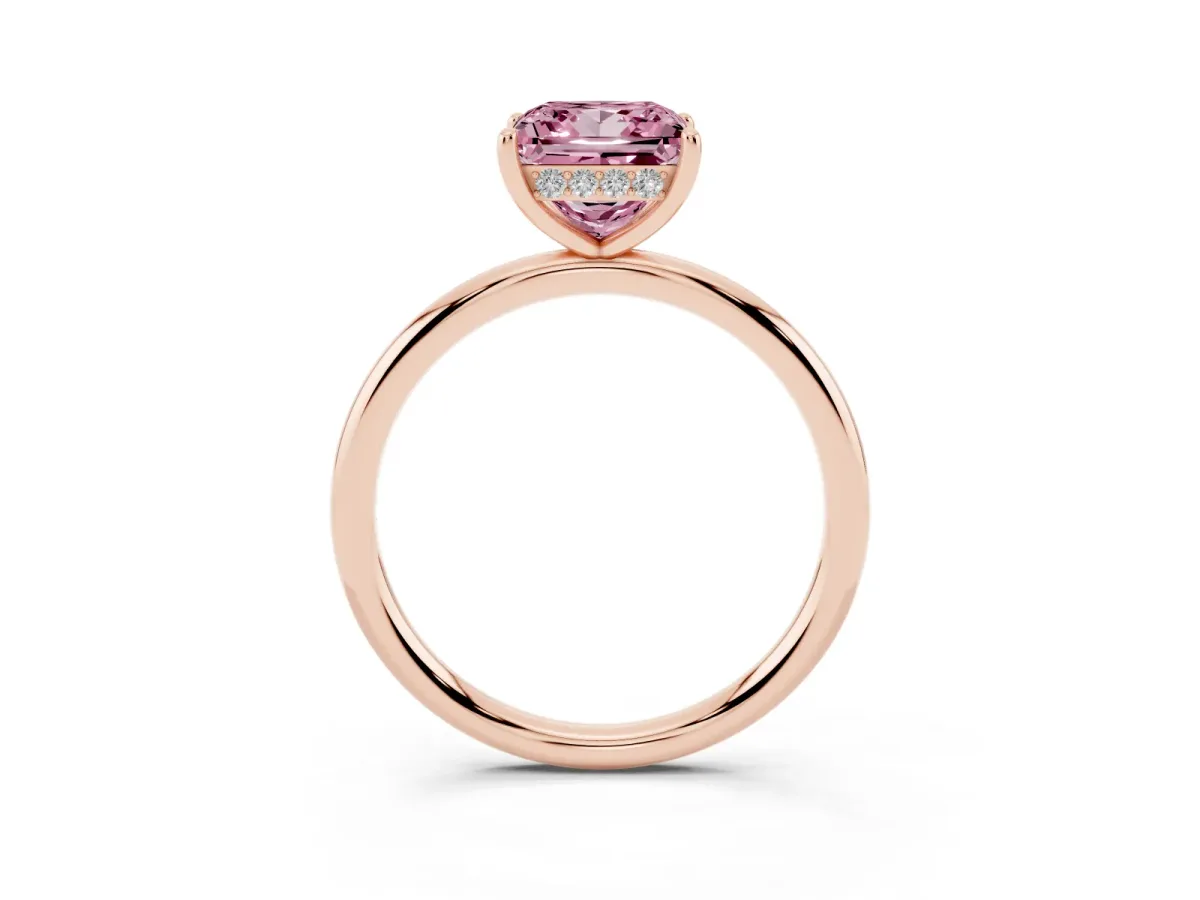 Fancy Pink Princess Cut Solitaire Diamond Ring with a Classic Band and Four-Prong Setting Rose gold