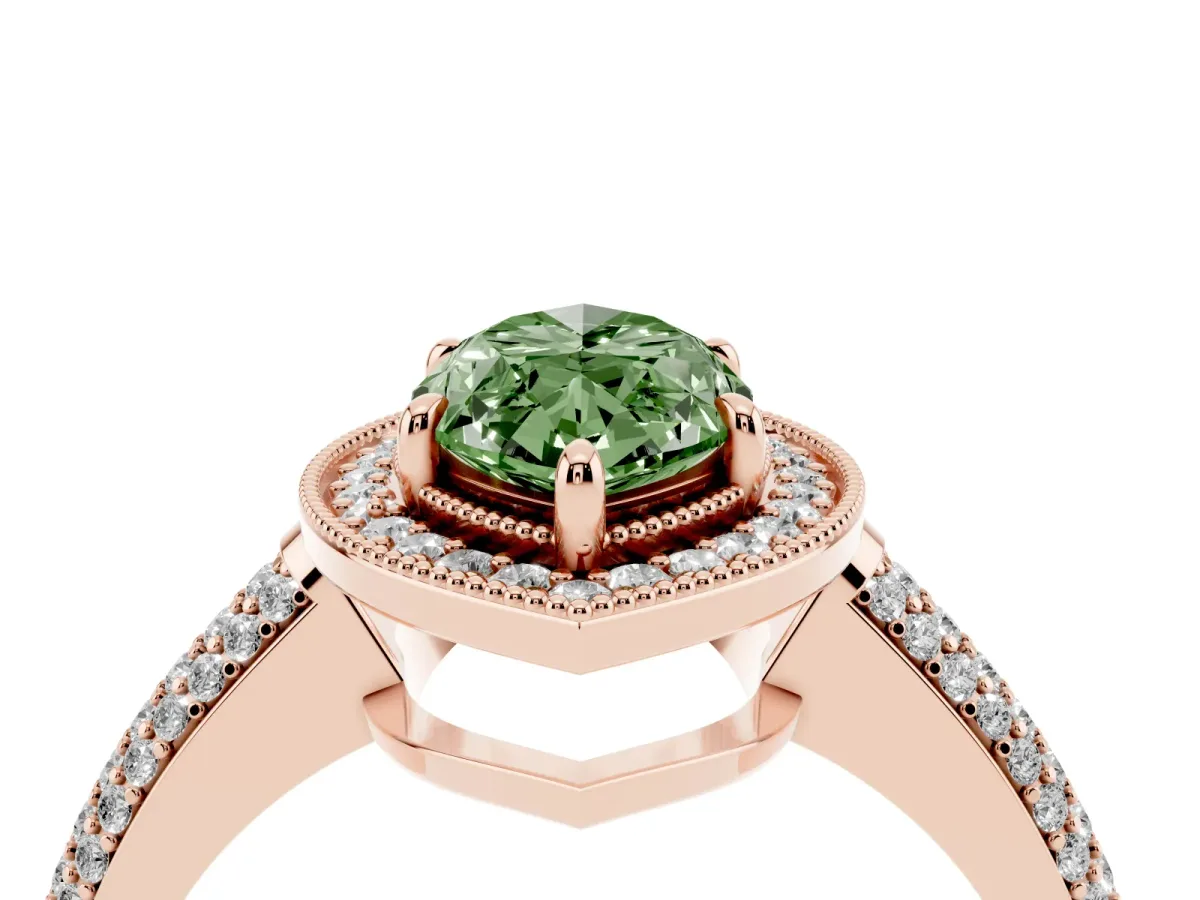 Fancy Green Marquise Cut Cut Halo Diamond Pave Band with Four-Prong Setting Rose gold