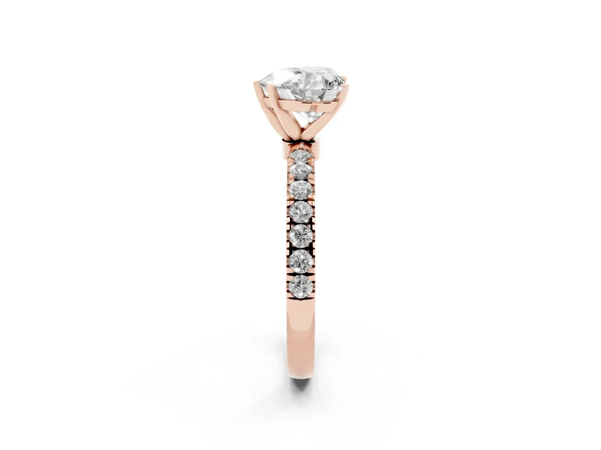 Heart Cut Diamond Solitaire Ring with Pavé Accents and Four-Prong Setting Rose gold