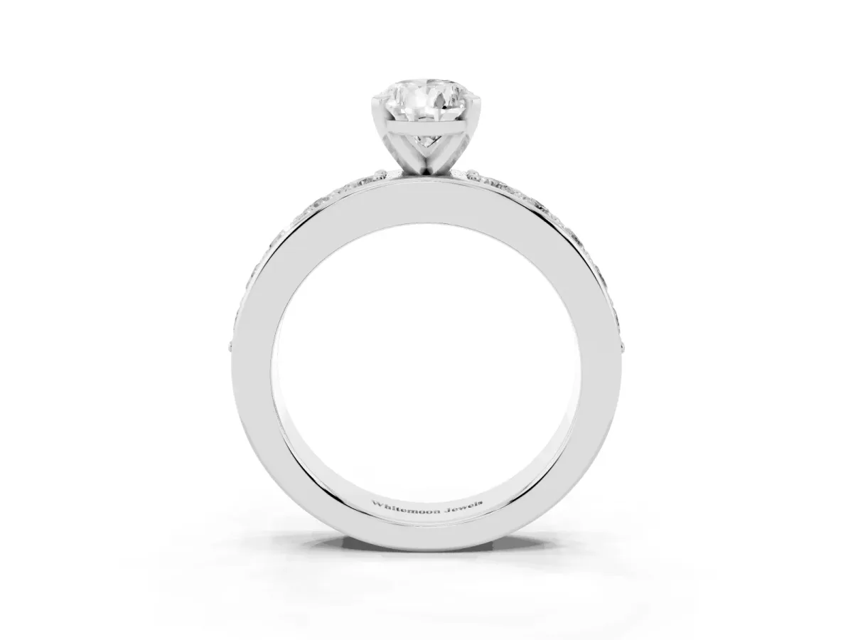 Pear Cut Diamond Engagement Ring with Channel Set Round Band and Prong Setting Silver