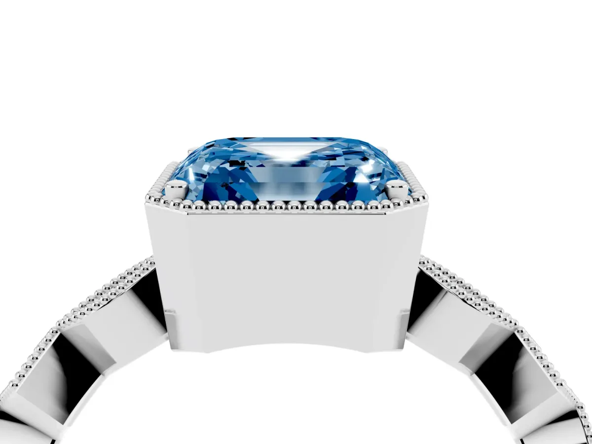 Fancy Blue Asscher Cut Milgrain Marquise Diamond Twist Band Ring Silver