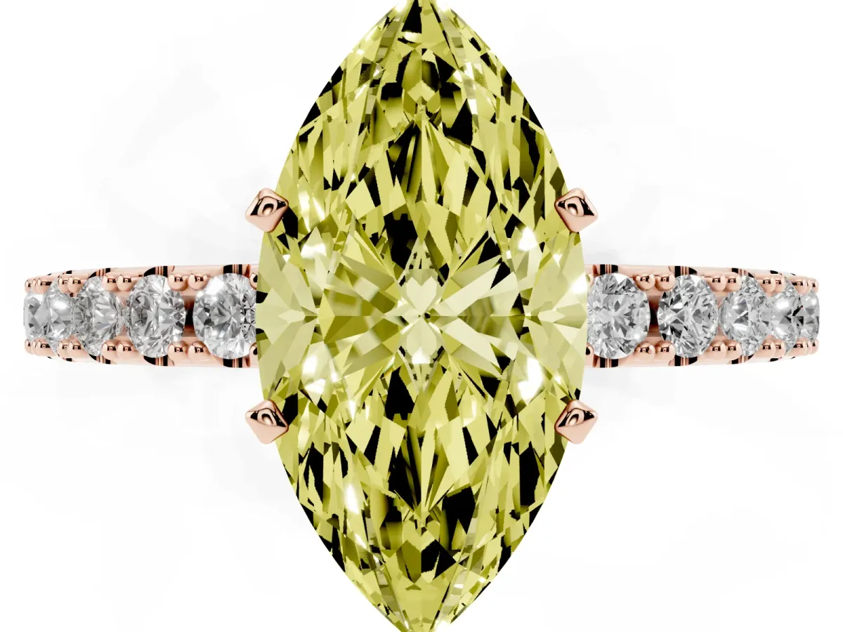 Fancy Yellow Marquise Cut Diamond Solitaire Pavé Band with Four-Prong Setting Rose gold