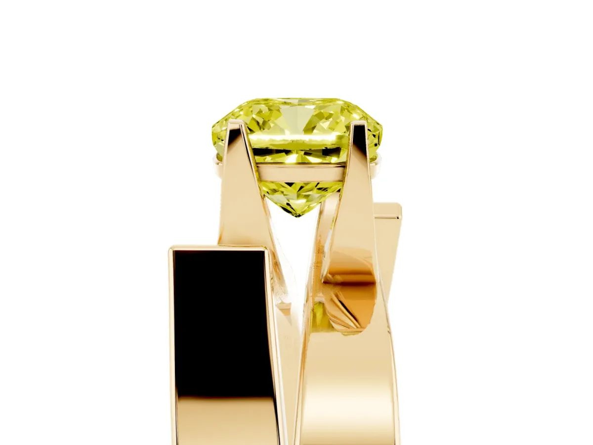 Fancy Yellow Modern Tension Set Cushion Cut Diamond Solitaire Wide Band Ring Yellow gold