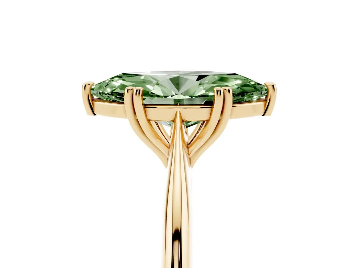 Fancy Green Marquise Cut Solitaire Diamond Ring with Six-Prong Setting and Classic Band Yellow gold