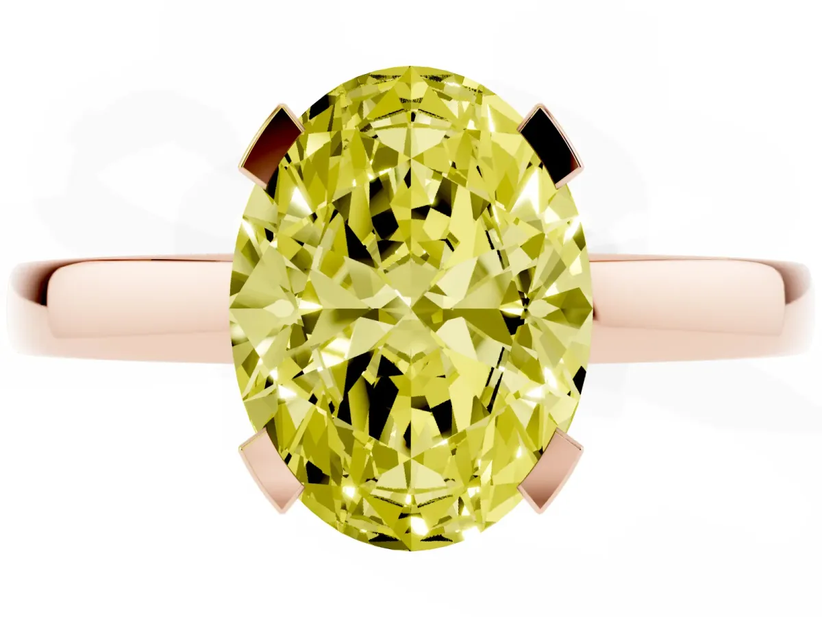Fancy Yellow Oval Cut Cut Solitaire Ring with Four-Prong Setting and Classic Band Rose gold