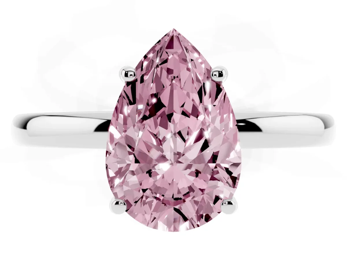 Fancy Pink Pear Cut Solitaire Diamond Ring with Prong Setting and Plain Band White gold