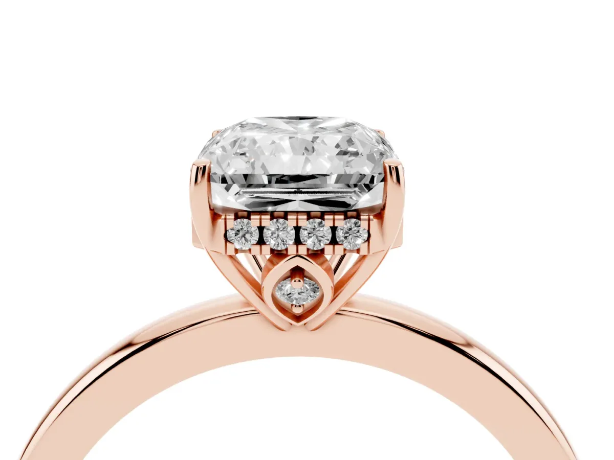 Radiant Cut Solitaire Diamond Ring with Prong Setting and Plain Band Rose gold
