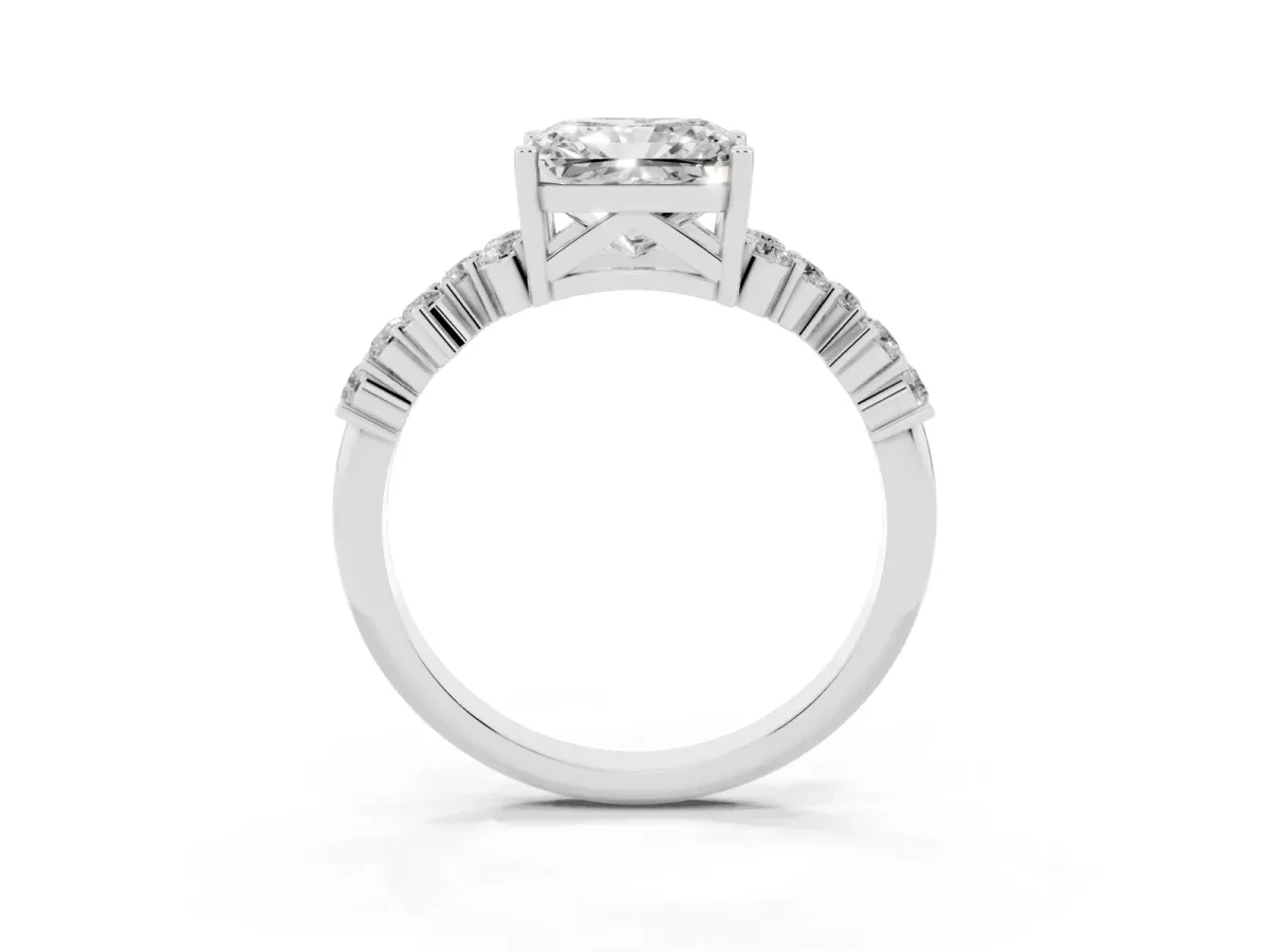 Radiant Cut Diamond Scattered Round Accent Ring with Prong Setting Silver