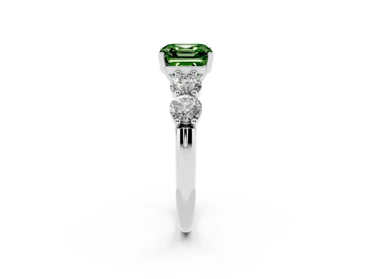 Fancy Green Asscher Cut Cut Five-Stone Prong Set Diamond Ring with Classic Band White gold