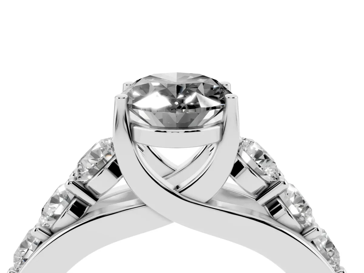 Fancy Black Oval Cut Diamond Engagement Ring with Pavé Band and Four-Prong Setting Silver