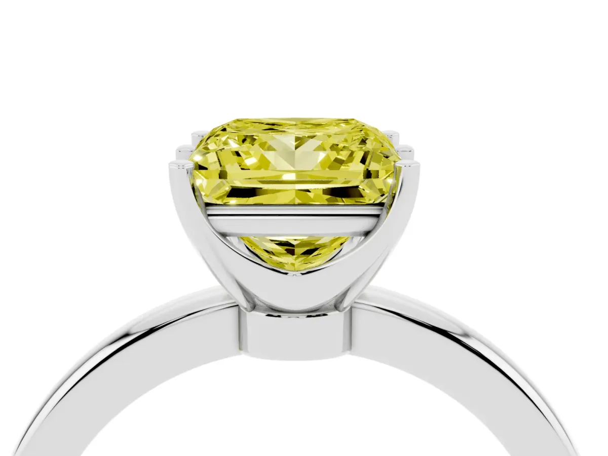 Fancy Yellow Princess Cut Solitaire Diamond Ring with Six-Prong Setting on a Classic Band Silver