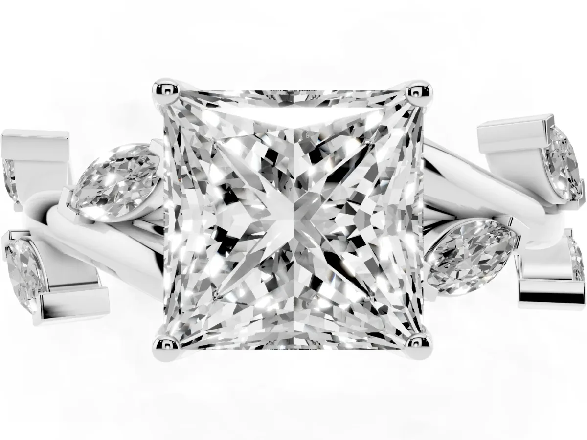 Princess Cut Solitaire Twisted Band Marquise Accent Prong Setting Ring Platinum