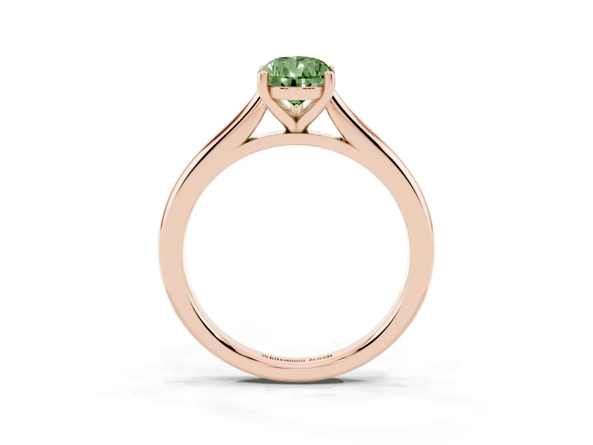 Fancy Green Pear Cut Cut Solitaire Ring with Cathedral Band and Four-Prong Setting Rose gold