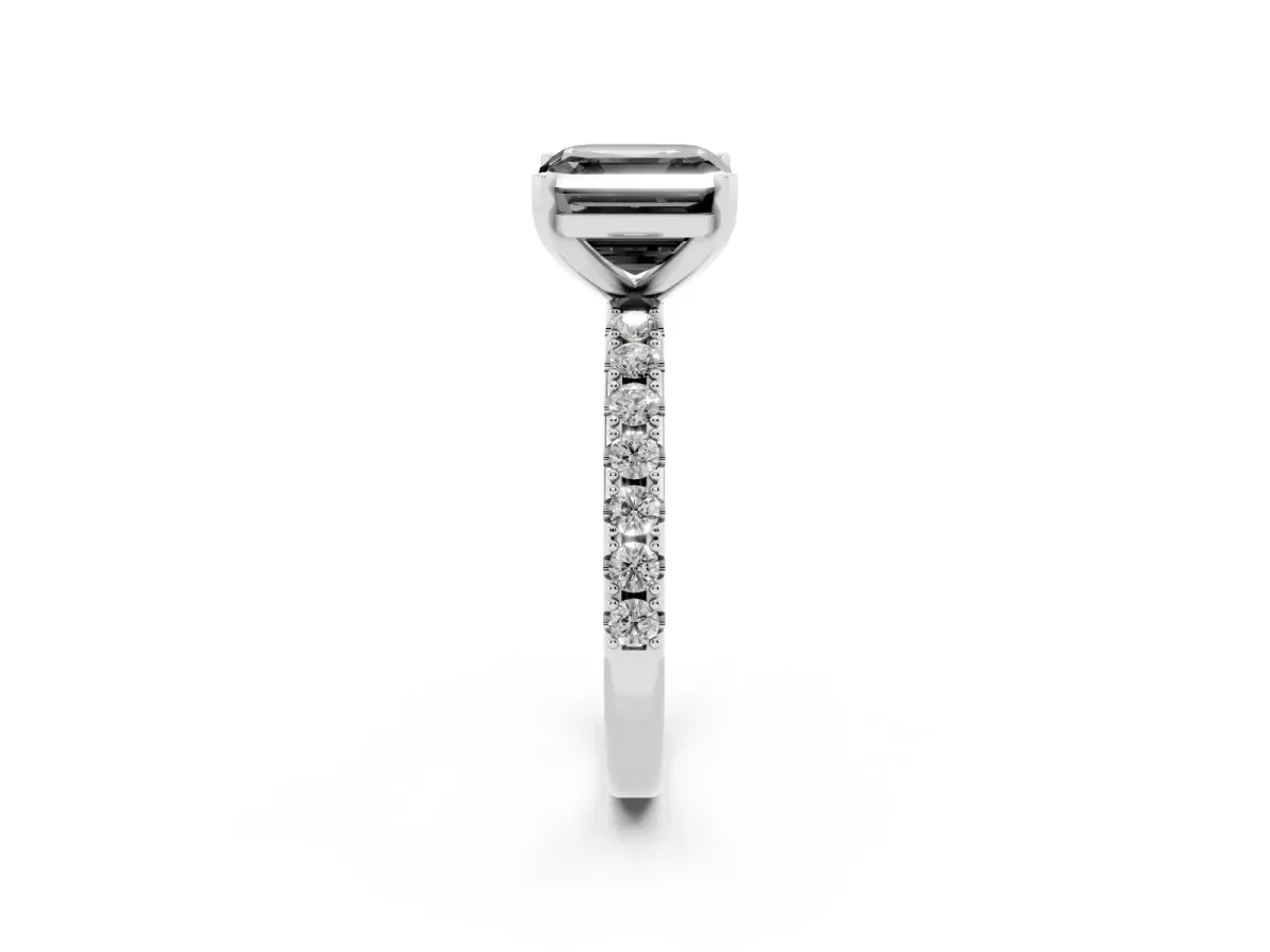 Fancy Black Asscher Cut Diamond Solitaire Pavé Band with Four-Prong Setting Silver