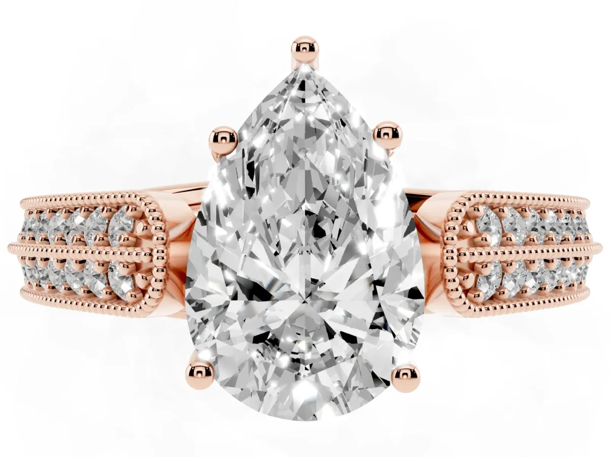 Pear Cut Cut Pave Split Shank Engagement Ring with Four-Prong Setting Rose gold