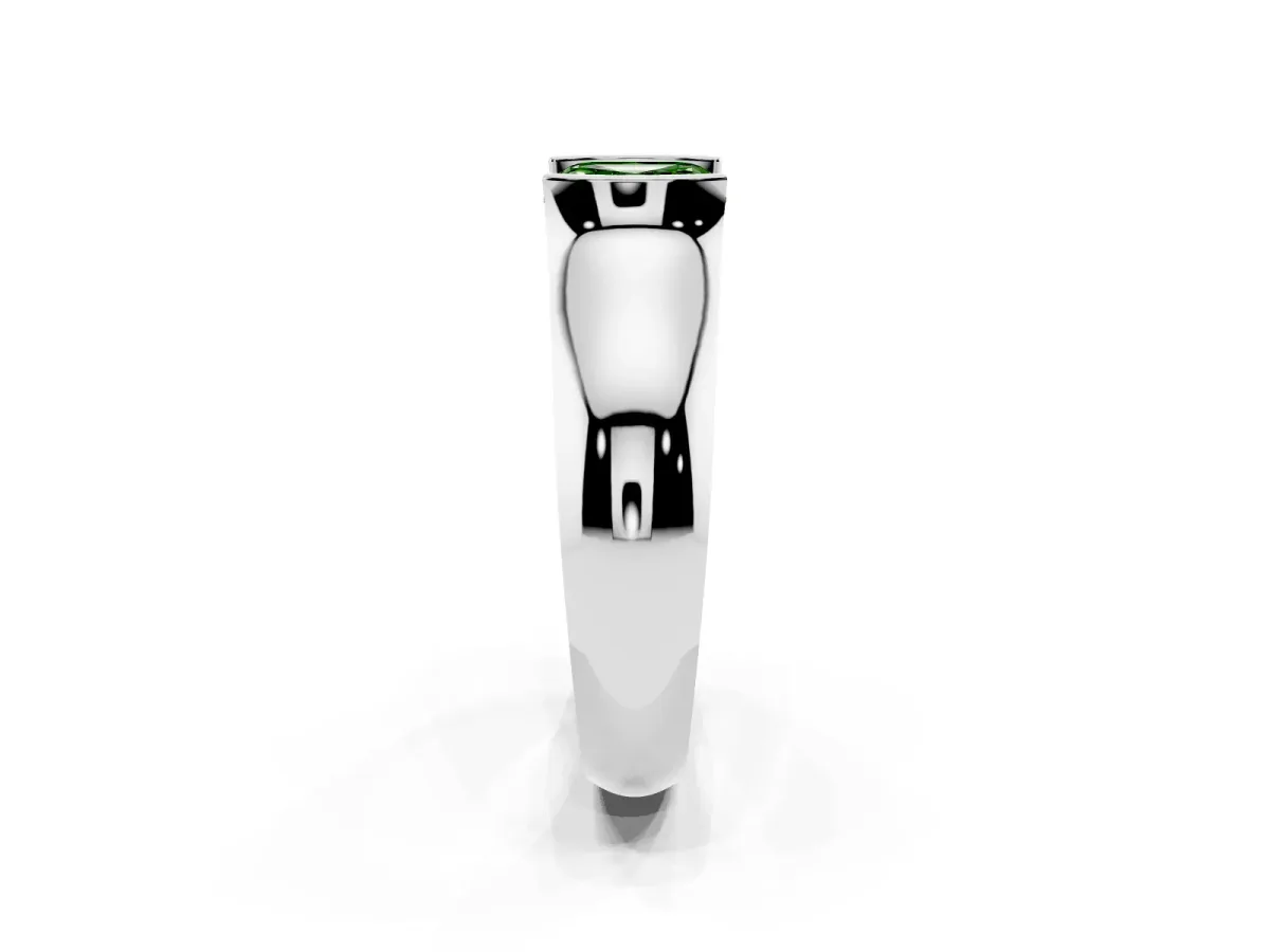 Fancy Green Asscher Cut Solitaire Bezel Set Diamond Ring with Wide Band Platinum