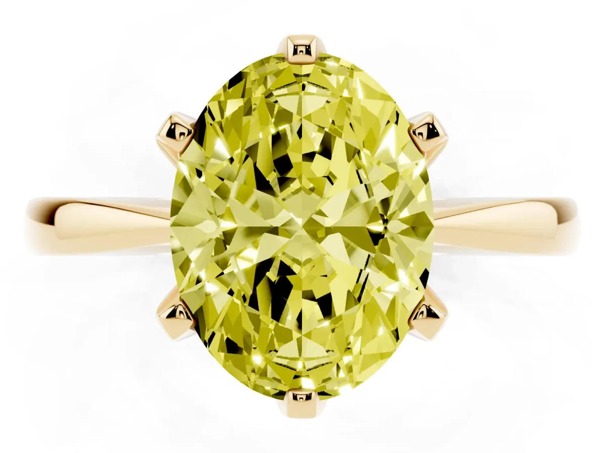 Fancy Yellow Oval Cut Solitaire Engagement Ring with Six-Prong Setting and Tapered Band Yellow gold