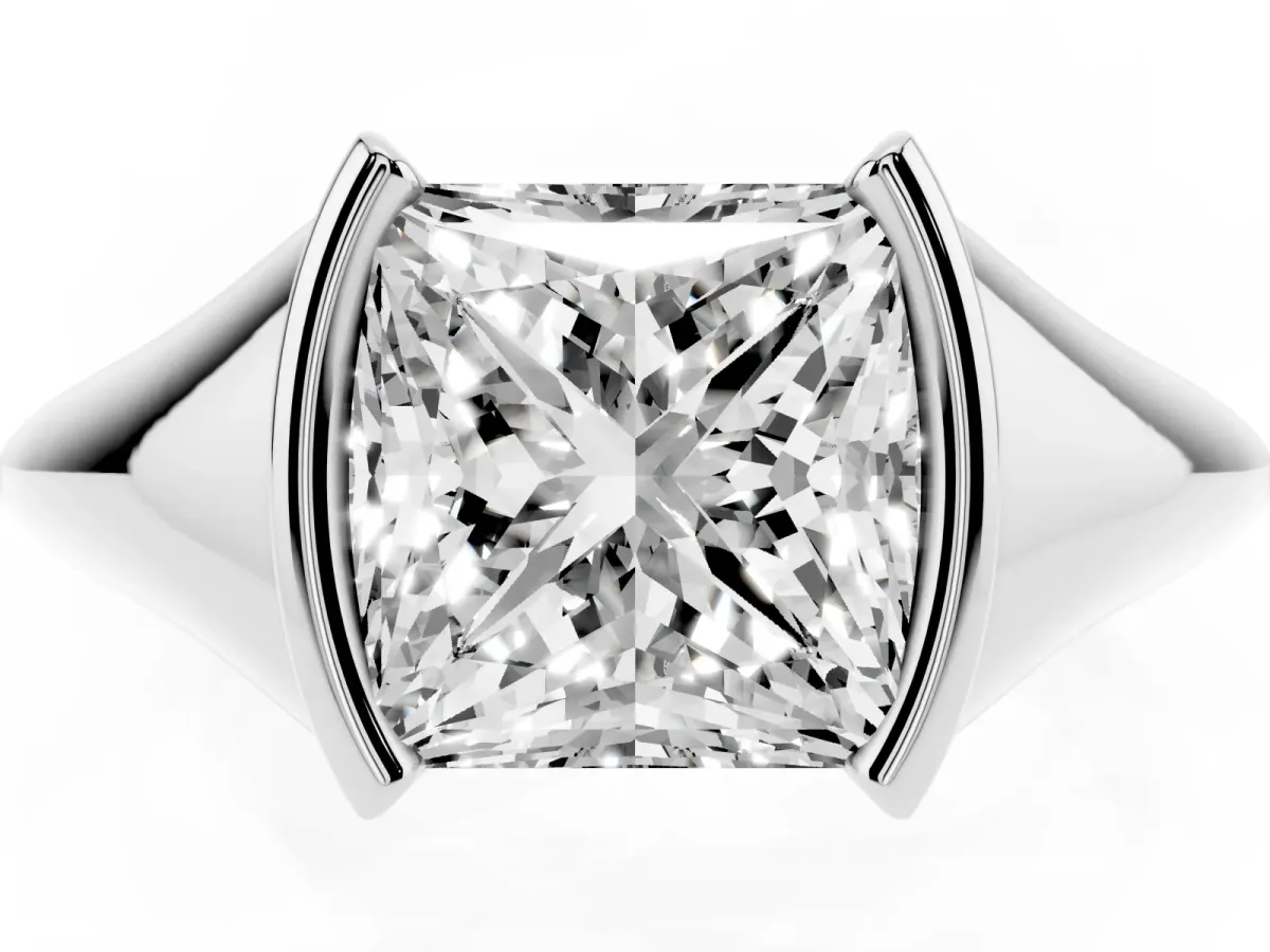 Princess Cut Solitaire Tension Set Diamond Ring Silver