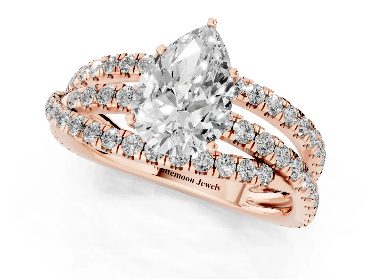 Pear Cut Solitaire Twist Band with Pavé Setting and Four-Prong Setting Rose gold