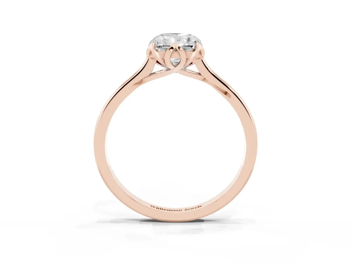 Radiant Cut Diamond Solitaire Ring with Flower Prong Setting and Classic Band Rose gold