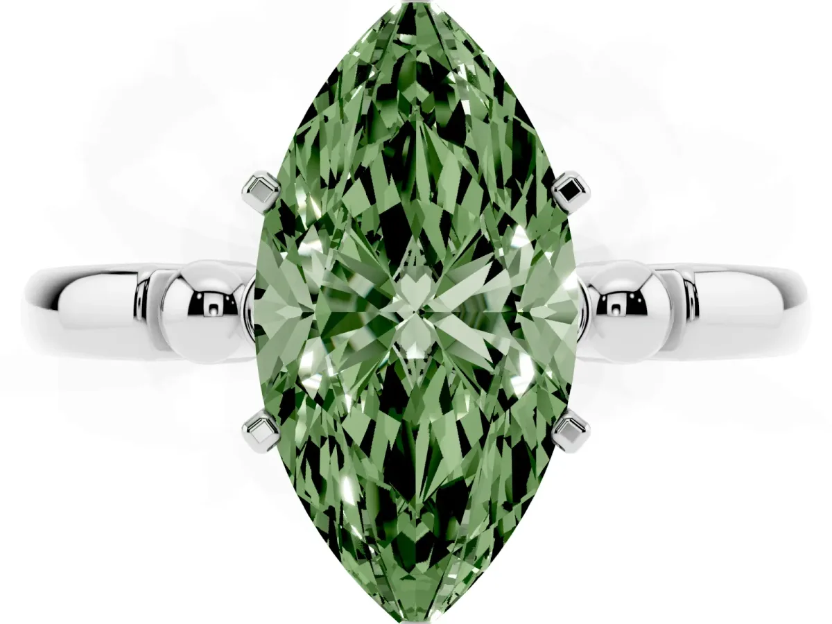 Fancy Green Marquise Cut Solitaire Beaded Band with Four-Prong Setting Silver
