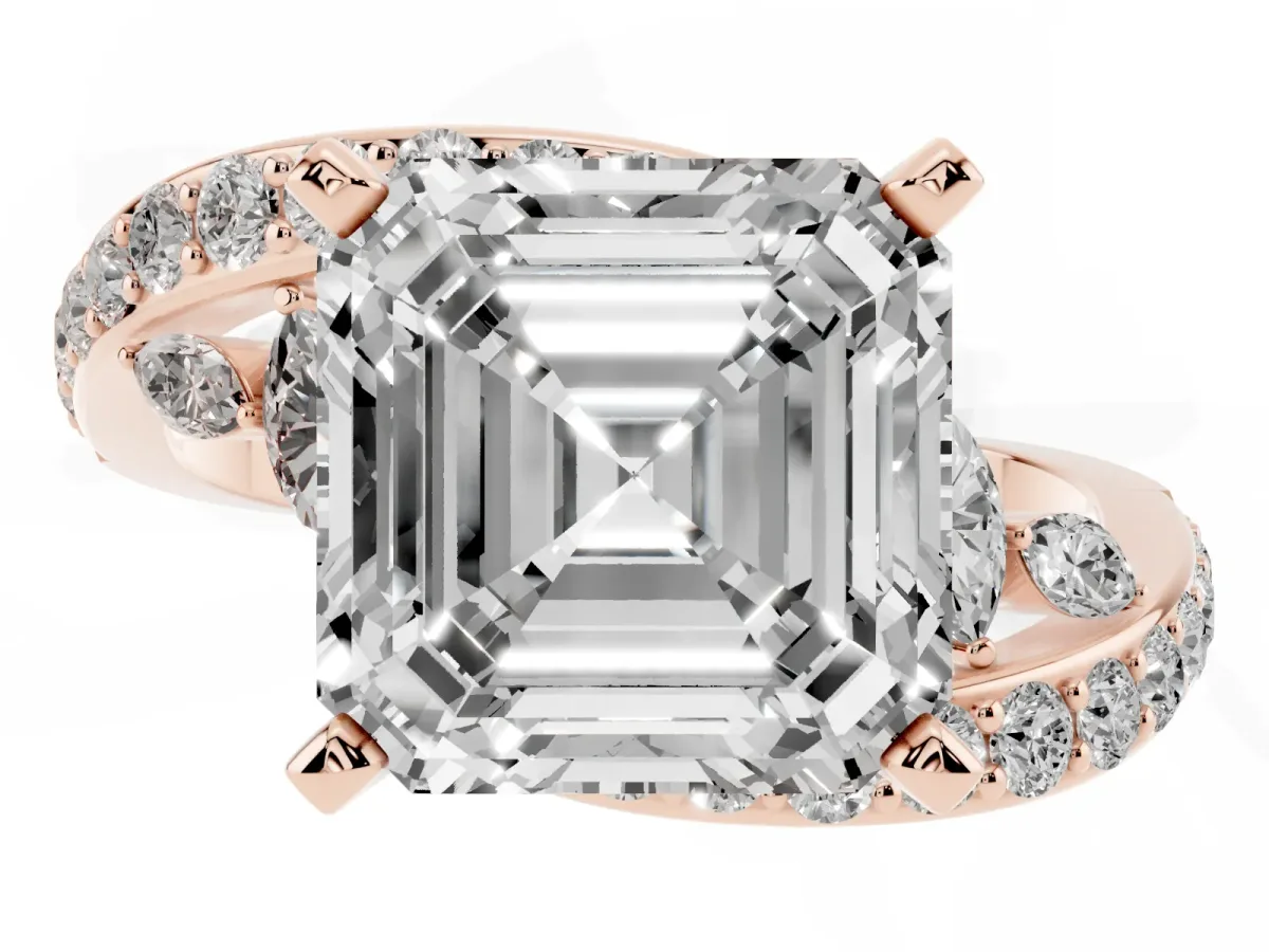 Asscher Cut Solitaire with Pavé Twist Band and Four-Prong Setting Rose gold
