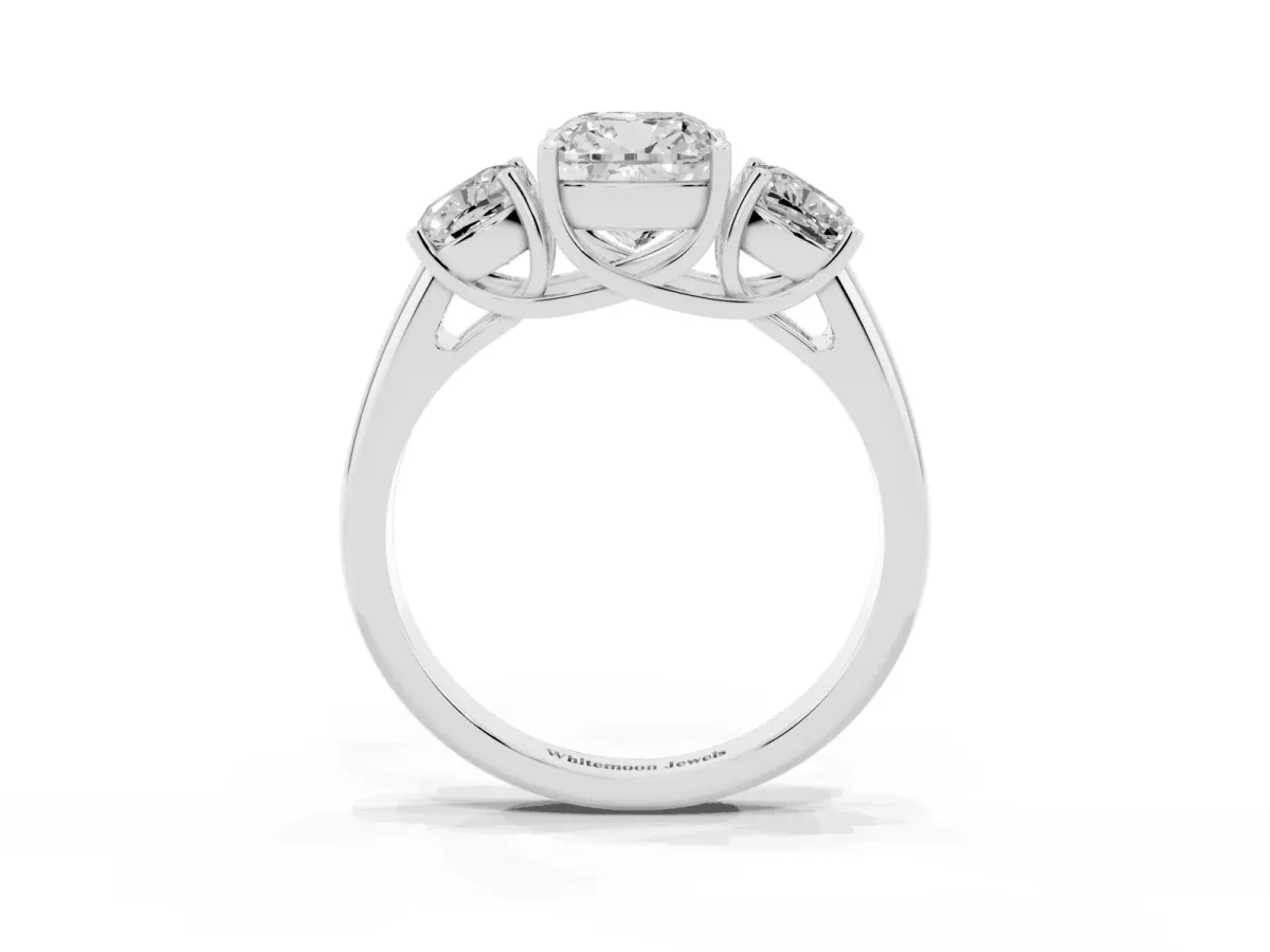 Three-Stone Cushion Cut Diamond Engagement Ring with Prong Setting Silver