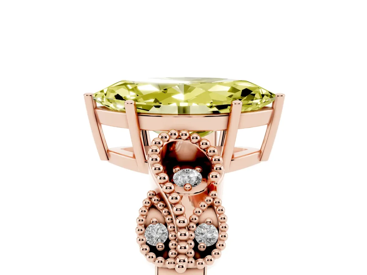 Fancy Yellow Marquise Cut Solitaire Milgrain Leaf Band with Prong Setting Rose gold