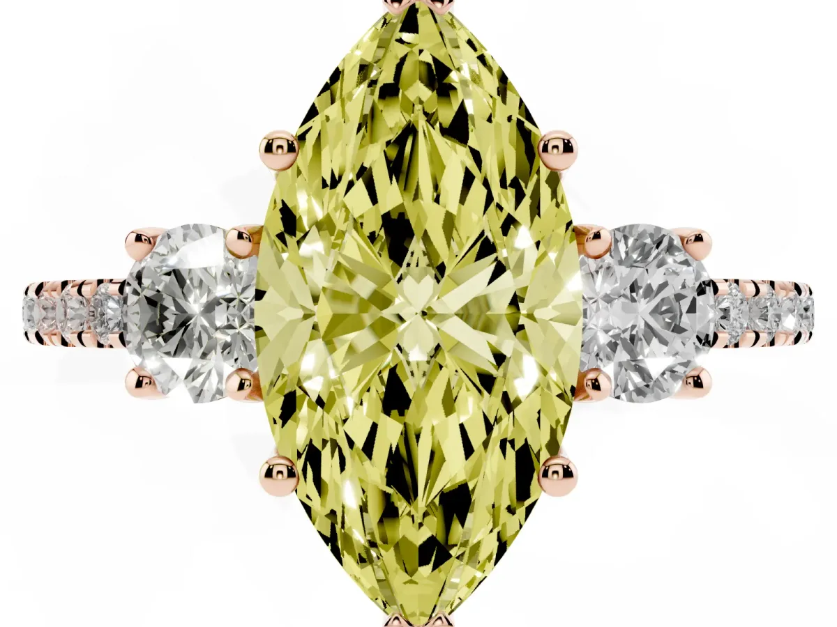 Fancy Yellow Three-Stone Marquise Cut Cut Diamond Pavé Band with Prong Setting Rose gold
