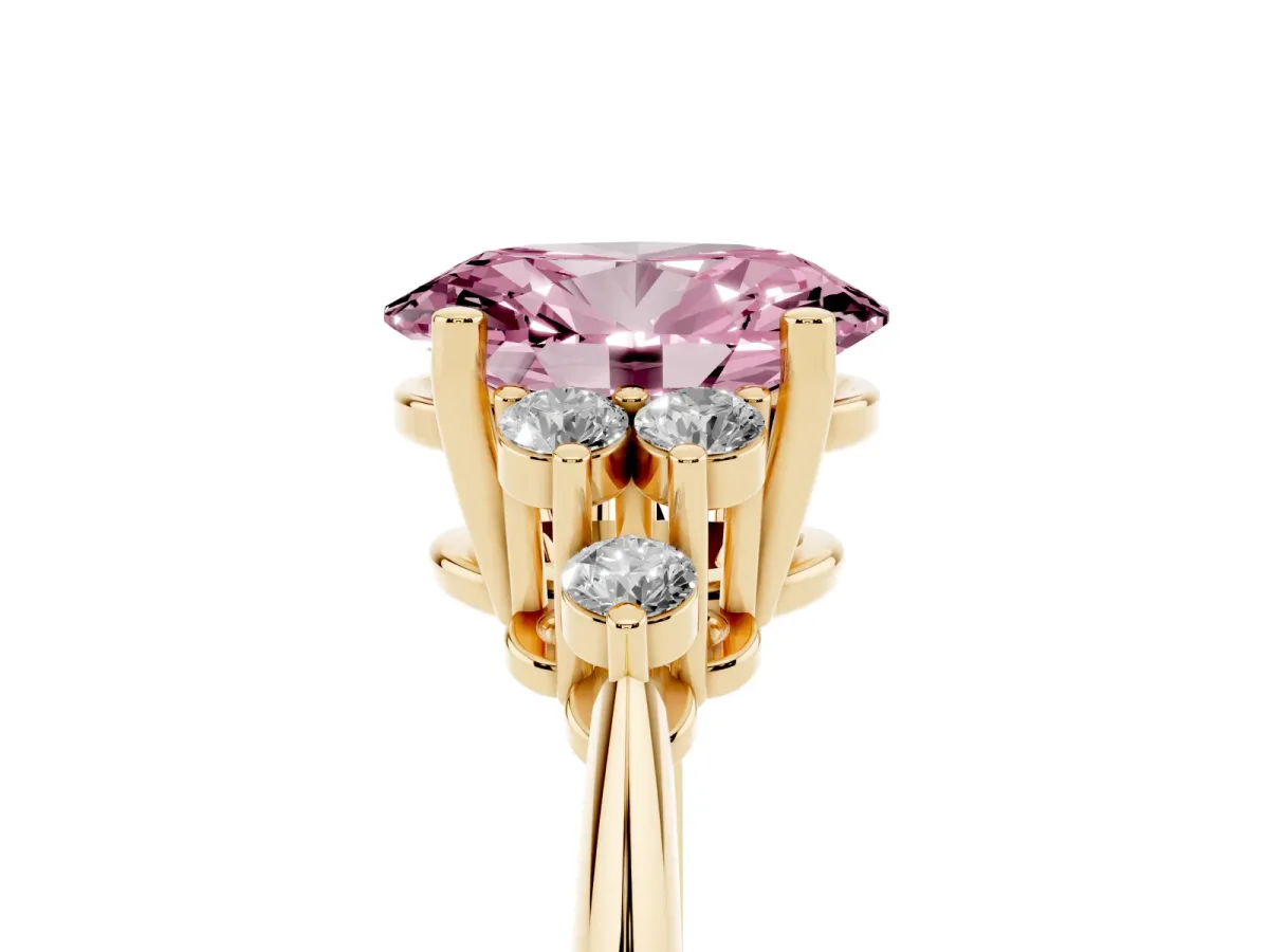 Fancy Pink Oval Cut Cut Diamond Cluster Ring with Solitaire Band and Four-Prong Setting Yellow gold