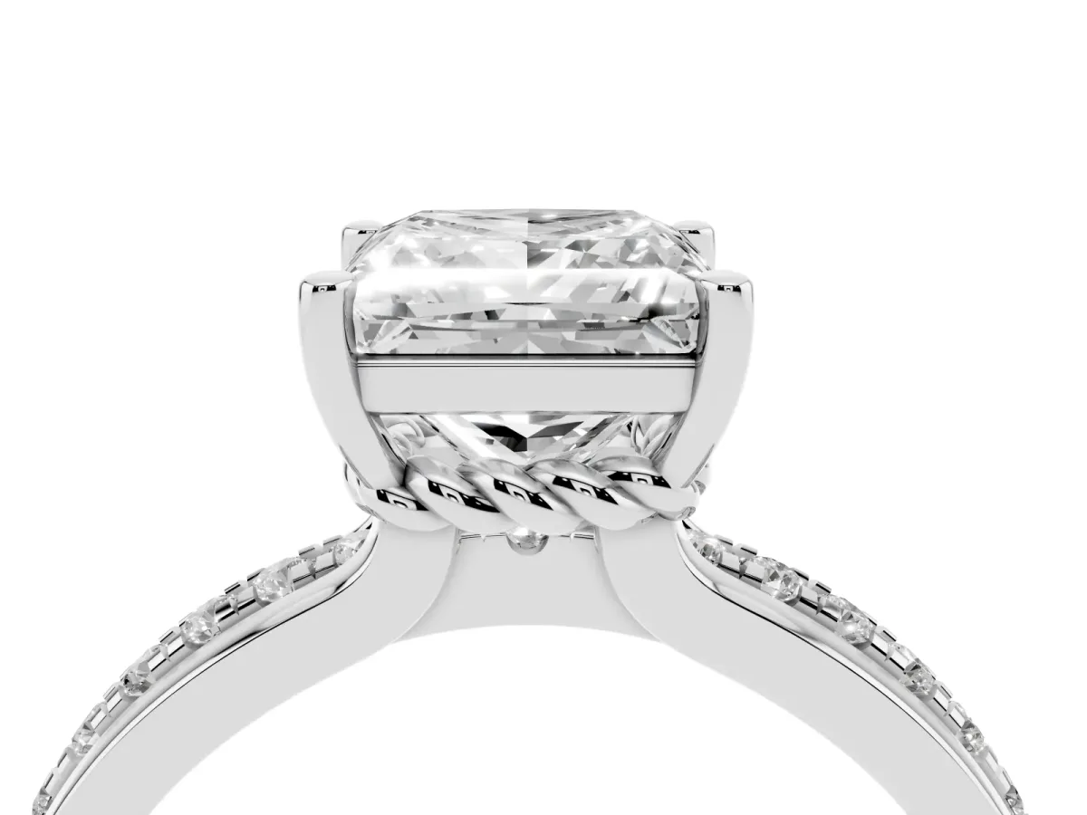 Princess Cut Solitaire Diamond Ring with Channel Set Band and Six-Prong Setting Silver