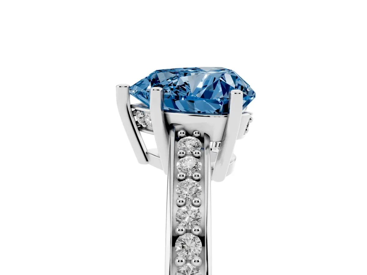 Fancy Blue Heart Cut Solitaire Pavé Band Prong Setting Ring White gold