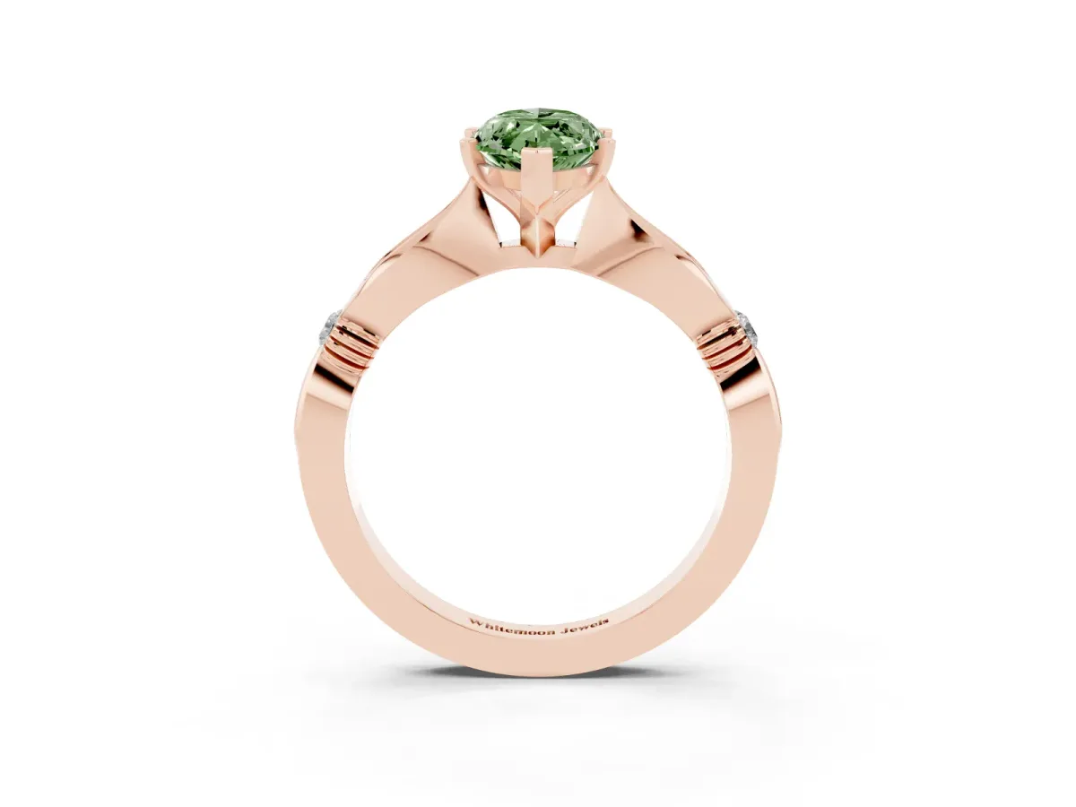 Fancy Green Marquise Cut Solitaire Diamond Twisted Band with Four-Prong Setting Rose gold