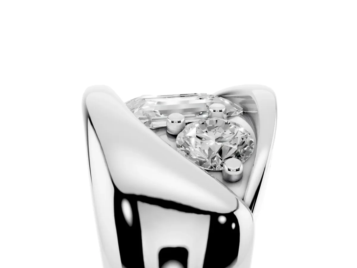 Channel Set Emerald Cut Diamond Crossover Band Silver
