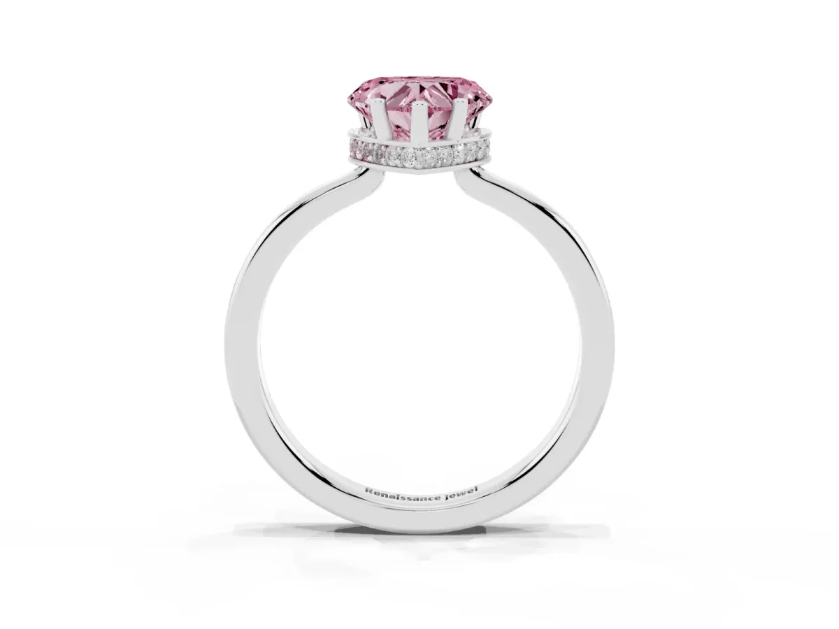 Fancy Pink Heart Cut Cut Solitaire Engagement Ring with Four-Prong Setting on a Classic Band Platinum