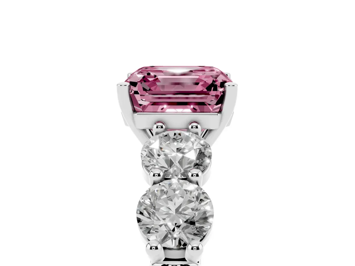 Fancy Pink Asscher Cut Cut Five-Stone Prong Set Diamond Ring with Classic Band White gold