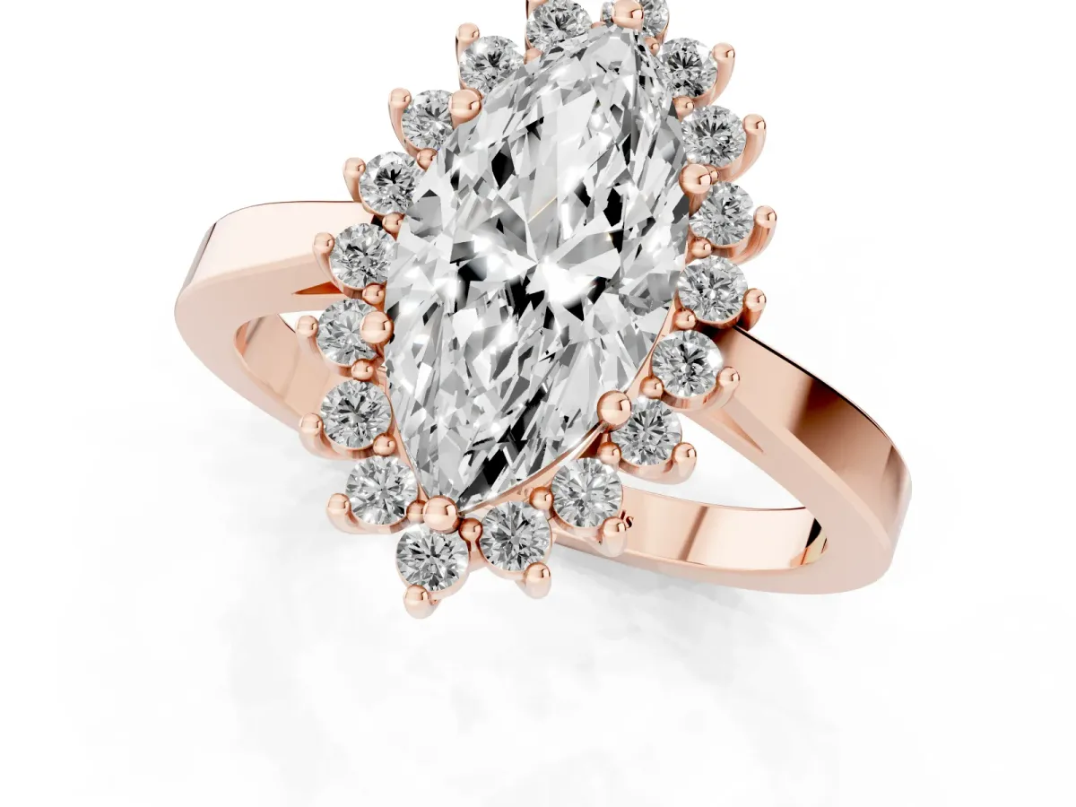 Marquise Cut Cut Diamond Halo Ring with Round Brilliant Halo and Solitaire Band Rose gold